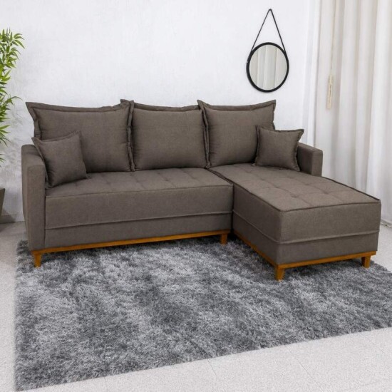Sof� 3 Lugares Mil�o Chaise Lado Esquerdo Linho Marrom 1007 Molas Ensacadas - 2,30m
