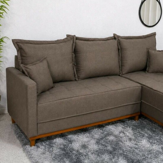 Sof� 3 Lugares Mil�o Chaise Lado Esquerdo Linho Marrom 1007 Molas Ensacadas - 2,30m