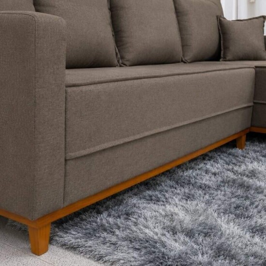 Sof� 3 Lugares Mil�o Chaise Lado Esquerdo Linho Marrom 1007 Molas Ensacadas - 2,30m
