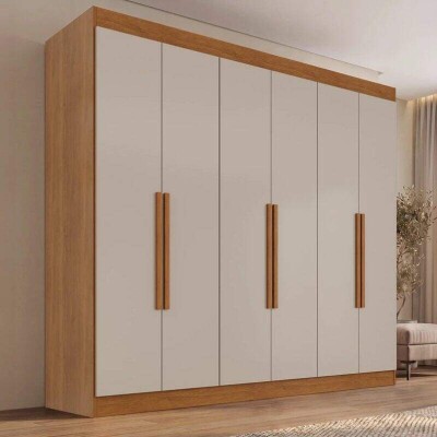 Guarda-roupa Roma 1.77m Cinamomo/Off 6 Portas 2 Gavetas Sall�to + Unibox Casal Supreme Ortop�dico 138x188x53 Gazin | Suporta at� 220kg