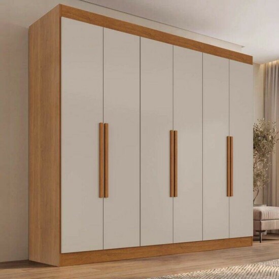 Guarda-roupa Roma 1.77m Cinamomo/Off 6 Portas 2 Gavetas Sall�to + Unibox Casal Supreme Ortop�dico 138x188x53 Gazin | Suporta at� 220kg
