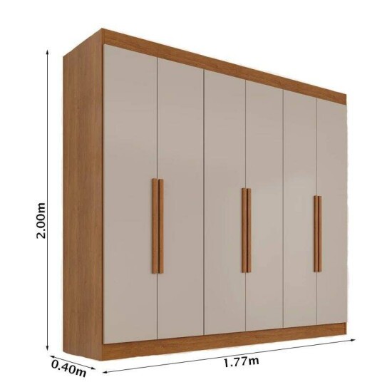 Guarda-roupa Roma 1.77m Cinamomo/Off 6 Portas 2 Gavetas Sall�to + Unibox Casal Supreme Ortop�dico 138x188x53 Gazin | Suporta at� 220kg