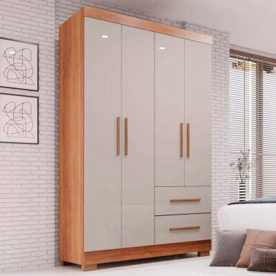 Guarda-roupa Solteiro Estrela 1.00m Cinamomo/Off 4 Portas C/ P�s Sall�to + UniBox Solteiro Supreme Natural D28 88x188x53 Cinza Gazin