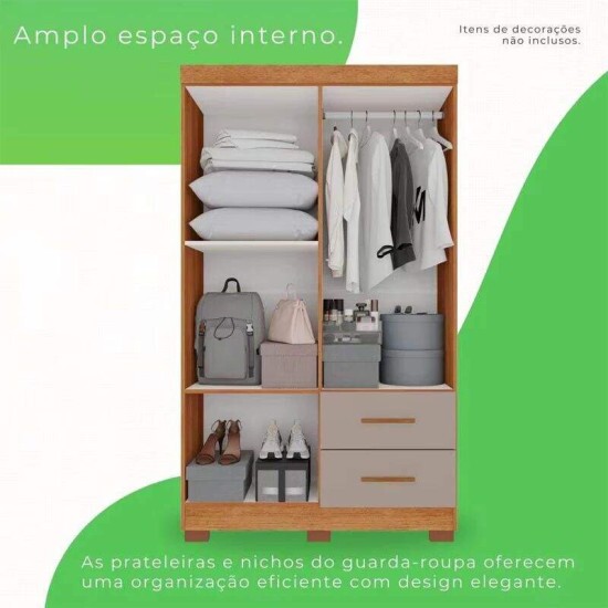 Guarda-roupa Solteiro Estrela 1.00m Cinamomo/Off 4 Portas C/ P�s Sall�to + UniBox Solteiro Supreme Natural D28 88x188x53 Cinza Gazin