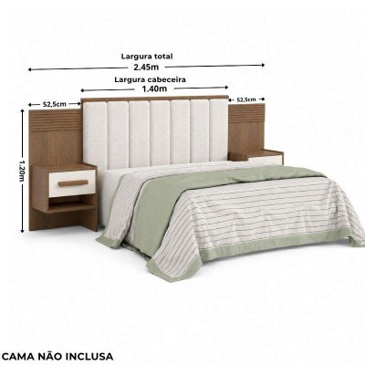 Cabeceira Casal 1,40m �ris Castanho/Off Acolchoada Linho Bege e Detalhe Ripado - D Doro