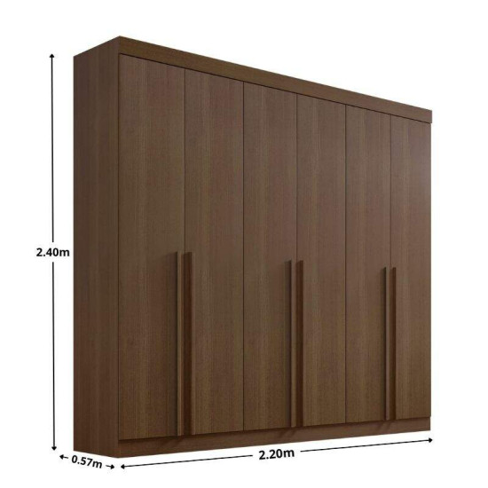 Guarda-roupa Casal 2,20m Milano Castanho 6 Portas 8 Gavetas 100% MDF - D Doro