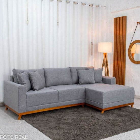 Sof� 3 Lugares Arm�nia Chaise Lado Esquerdo Linho Cinza - 2,50m