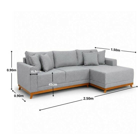 Sof� 3 Lugares Arm�nia Chaise Lado Esquerdo Linho Cinza - 2,50m