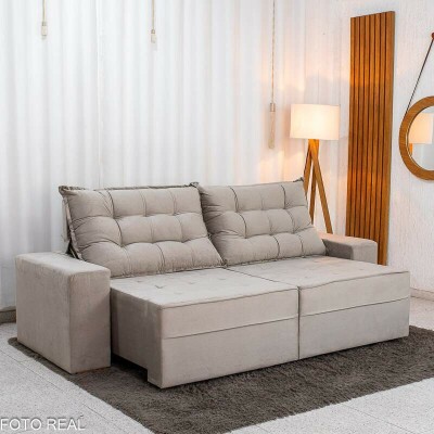 Sof� Retr�til Reclin�vel Vit�ria 2.30m Veludo Cinza 813