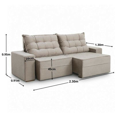 Sof� Retr�til Reclin�vel Vit�ria 2.30m Veludo Cinza 813