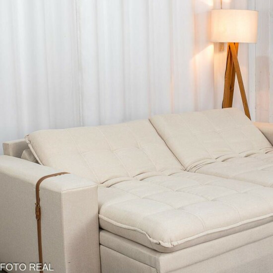 Sof� Retr�til Reclin�vel Com Ba� Munique 2.20m Linho Bege - Sem Caixa