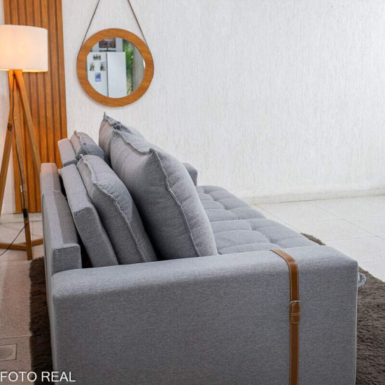 Sof� Retr�til Reclin�vel Munique 2,20m Linho Cinza com Ba� - Sem Caixa
