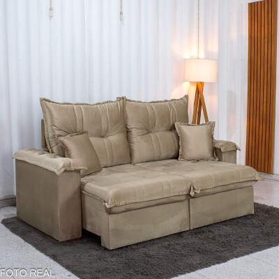 Sof� Retr�til Reclin�vel Bela 2.00m Veludo Bege 04