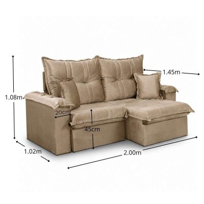 Sof� Retr�til Reclin�vel Bela 2.00m Veludo Bege 04