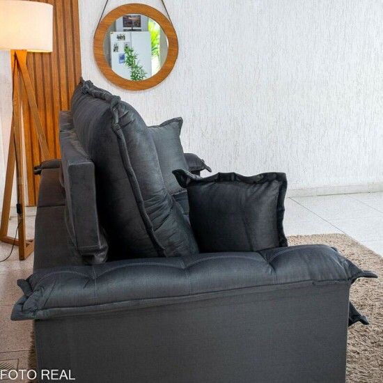 Sof� Retr�til Reclin�vel Bela 2.00m Veludo Cinza Escuro 08