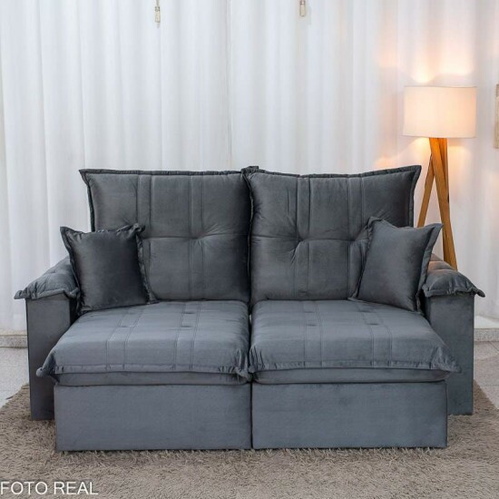 Sof� Retr�til Reclin�vel Bela 2.00m Veludo Cinza Escuro 08