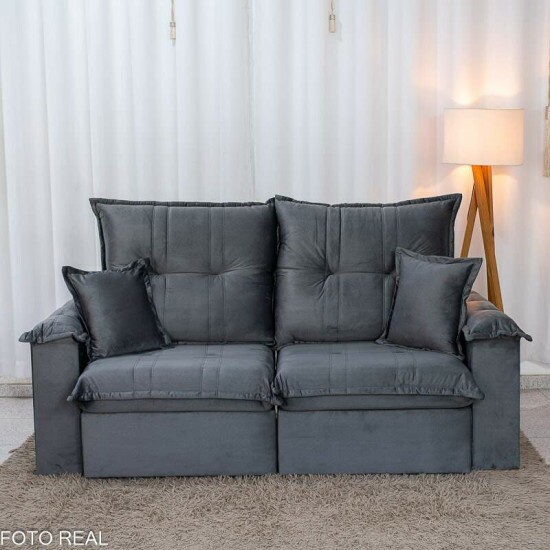 Sof� Retr�til Reclin�vel Bela 2.00m Veludo Cinza Escuro 08