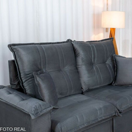 Sof� Retr�til Reclin�vel Bela 2.00m Veludo Cinza Escuro 08
