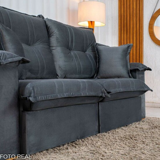 Sof� Retr�til Reclin�vel Bela 2.00m Veludo Cinza Escuro 08