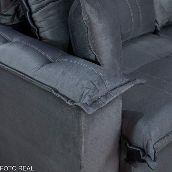 Sof� Retr�til Reclin�vel Bela 2.00m Veludo Cinza Escuro 08