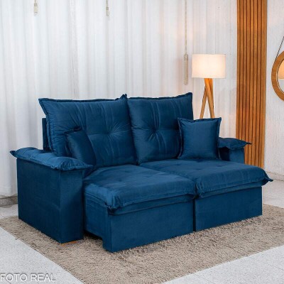 Sof� Retr�til Reclin�vel Bela 2.00m Veludo Azul 09