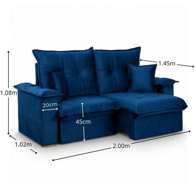 Sof� Retr�til Reclin�vel Bela 2.00m Veludo Azul 09