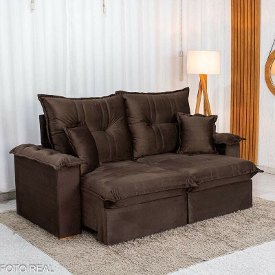 Sof� Retr�til Reclin�vel Bela 2.00m Veludo Marrom 05