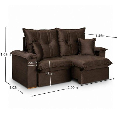 Sof� Retr�til Reclin�vel Bela 2.00m Veludo Marrom 05