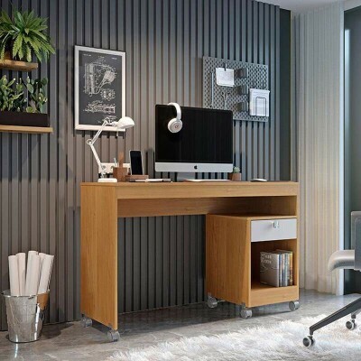 Escrivaninha Giga 1.20m Cinamomo/Off com P�s Rod�zio - Valdem�veis