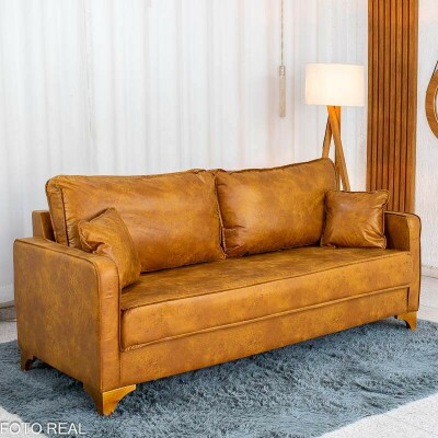 Sof� 3 Lugares Ouro Preto 2.00m Velocouro Caramelo 2001