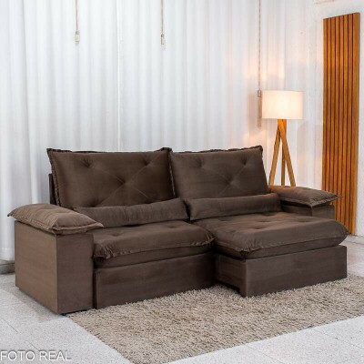 Sof� Retr�til Reclin�vel Sui�a 2.30m Veludo Marrom 204/06 - Sem Caixa