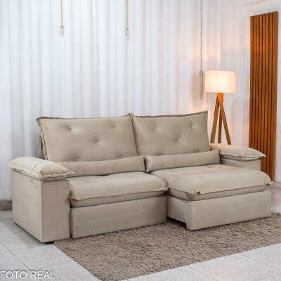 Sof� Retr�til Reclin�vel Sui�a 2.50m Veludo Bege 209/03