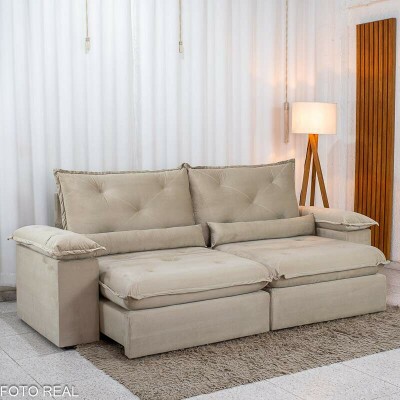 Sof� Retr�til Reclin�vel Sui�a 2.30m Veludo Bege 209/03