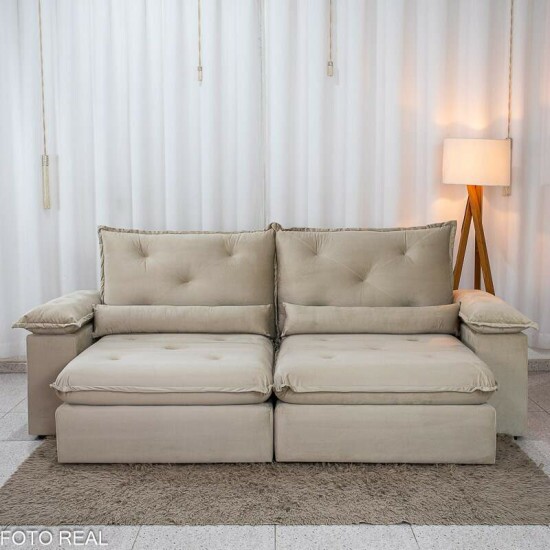 Sof� Retr�til Reclin�vel Sui�a 2.30m Veludo Bege 209/03