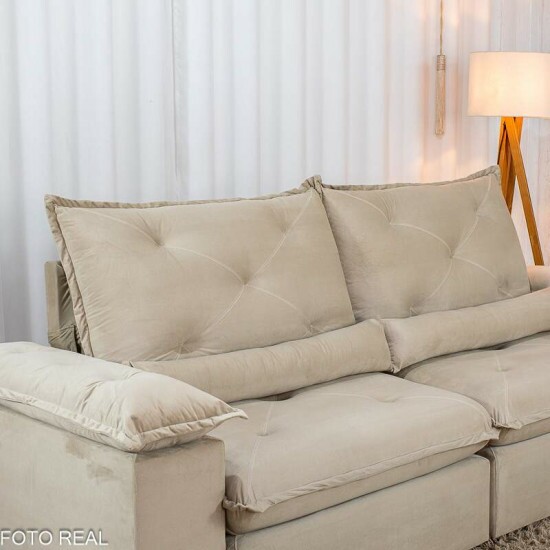 Sof� Retr�til Reclin�vel Sui�a 2.30m Veludo Bege 209/03