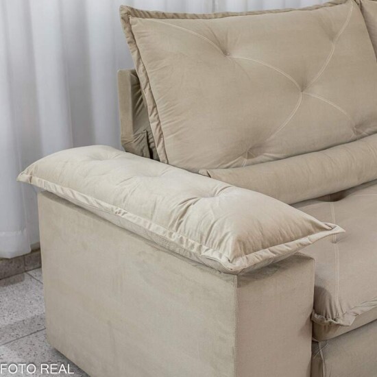 Sof� Retr�til Reclin�vel Sui�a 2.30m Veludo Bege 209/03