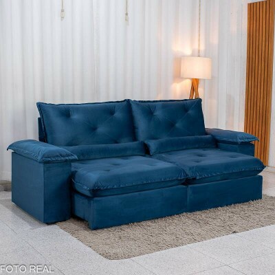 Sof� Retr�til Reclin�vel Sui�a 2.50m Veludo Azul 205/12 - Sem Caixa
