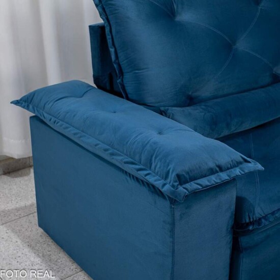 Sof� Retr�til Reclin�vel Sui�a 2.50m Veludo Azul 205/12 - Sem Caixa