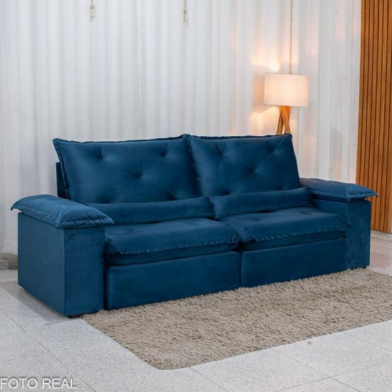 Sof� Retr�til Reclin�vel Sui�a 2.50m Veludo Azul 205/12 - Sem Caixa