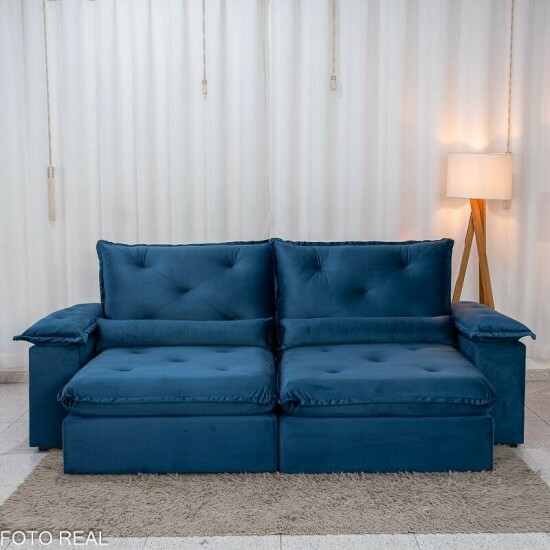 Sof� Retr�til Reclin�vel Sui�a 2.50m Veludo Azul 205/12 - Sem Caixa