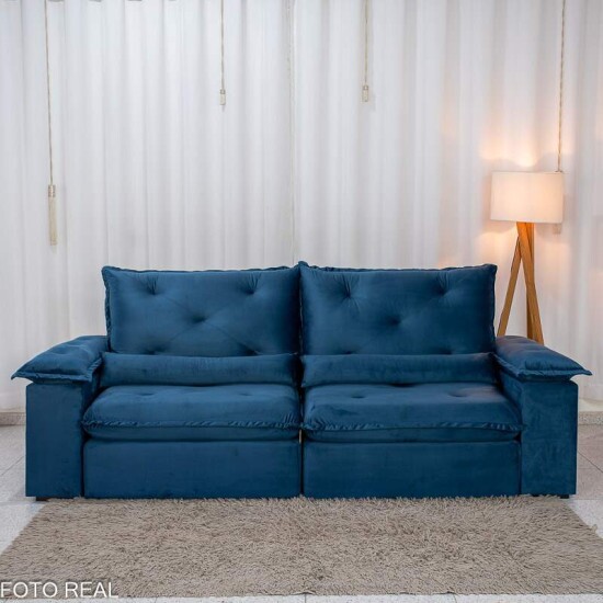 Sof� Retr�til Reclin�vel Sui�a 2.50m Veludo Azul 205/12 - Sem Caixa