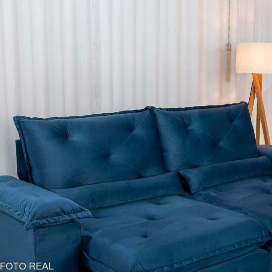 Sof� Retr�til Reclin�vel Sui�a 2.50m Veludo Azul 205/12 - Sem Caixa