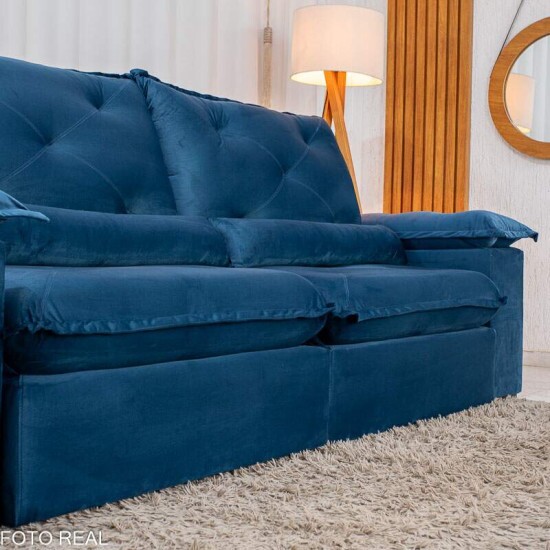 Sof� Retr�til Reclin�vel Sui�a 2.50m Veludo Azul 205/12 - Sem Caixa