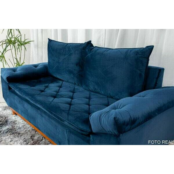 Sof 3 lugares Blgica 2.00m Veludo Azul Escuro