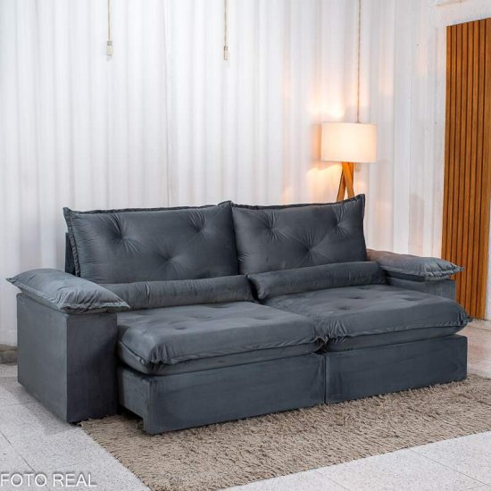 Sof� Retr�til Reclin�vel Sui�a 2,30m Veludo Grafite 213/05 - Sem Caixa