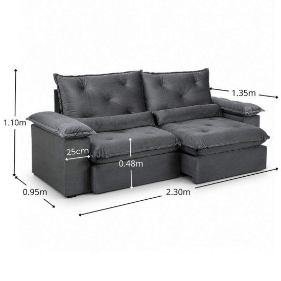 Sof� Retr�til Reclin�vel Sui�a 2,30m Veludo Grafite 213/05 - Sem Caixa