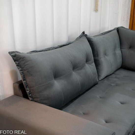 Sof� de Canto Atalanta 3.20 m Chaise Lado Esquerdo Veludo Grafite 213/05