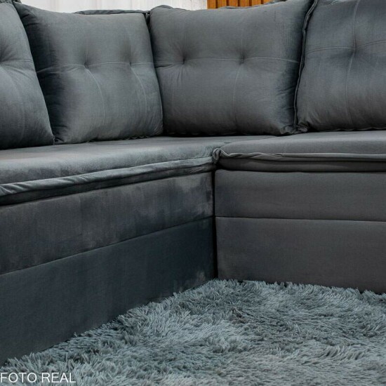Sof� de Canto Atalanta 3.20 m Chaise Lado Esquerdo Veludo Grafite 213/05