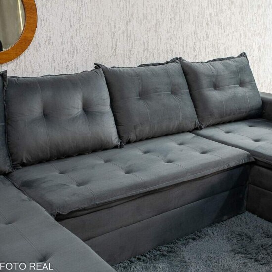 Sof� de Canto Atalanta 3.20 m Chaise Lado Esquerdo Veludo Grafite 213/05