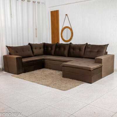 Sof� de Canto Atalanta 3.20m C/Chaise Lado Esquerdo Veludo Marrom 204/06 